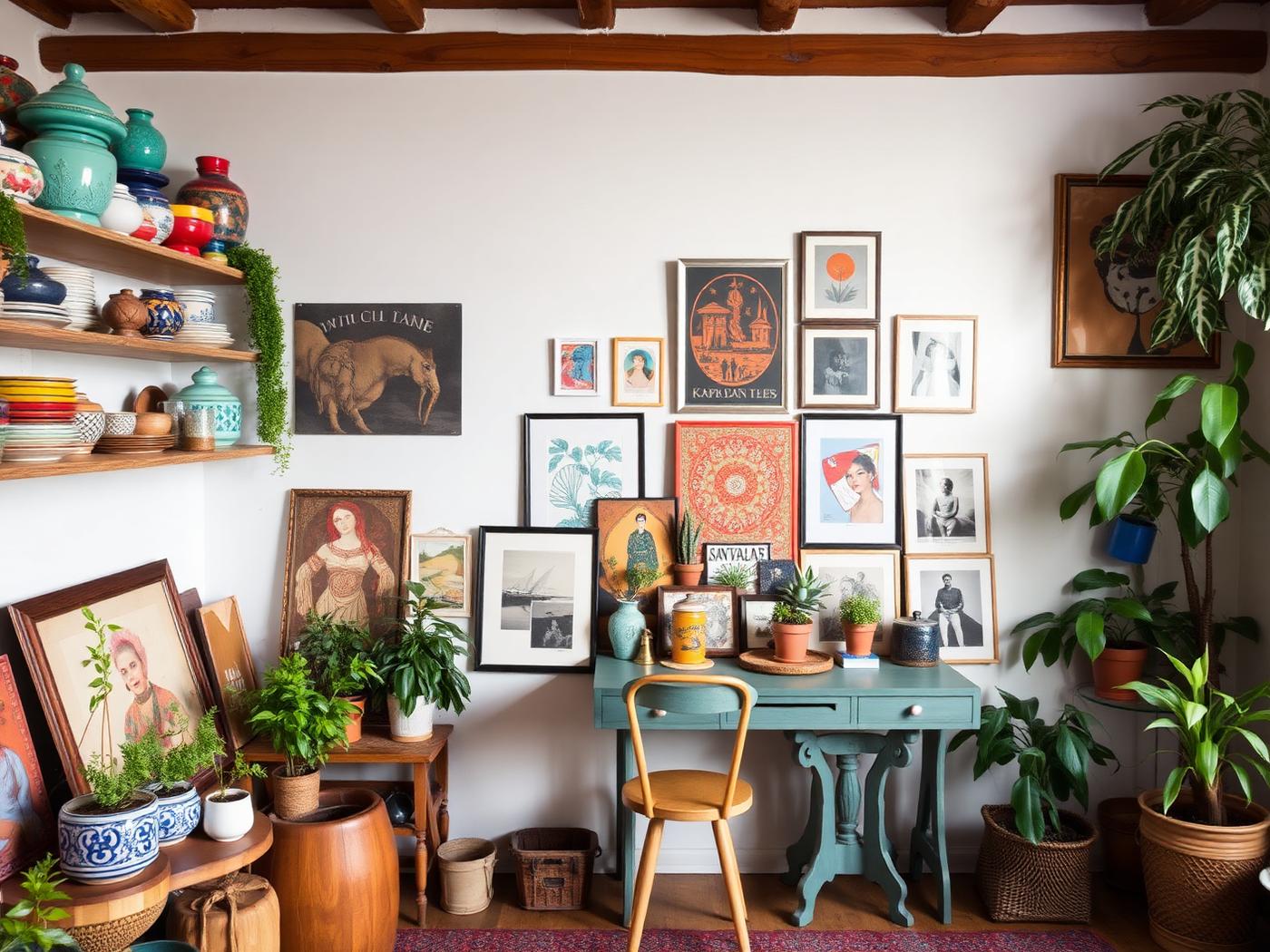 Home art studio with colourful ceramics and framed print gallery