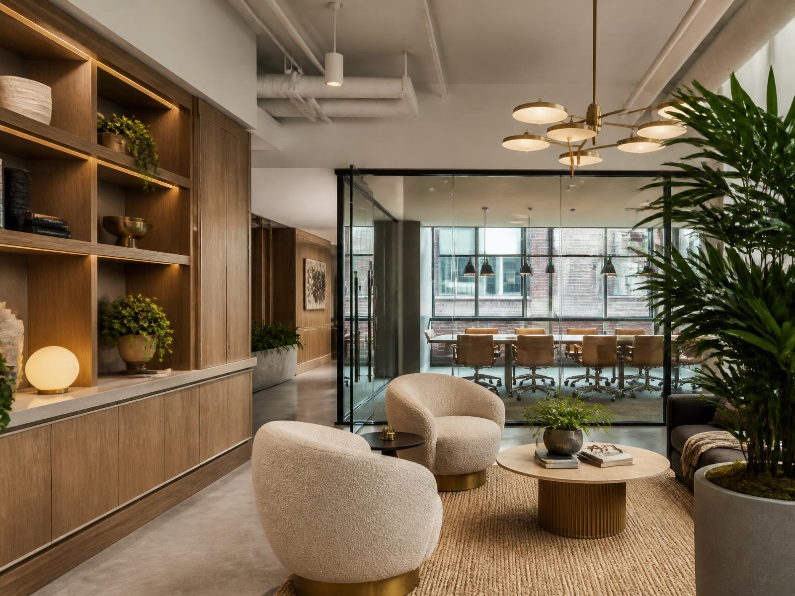 Commercial office interior design in Old Town Scottsdale with oak millwork