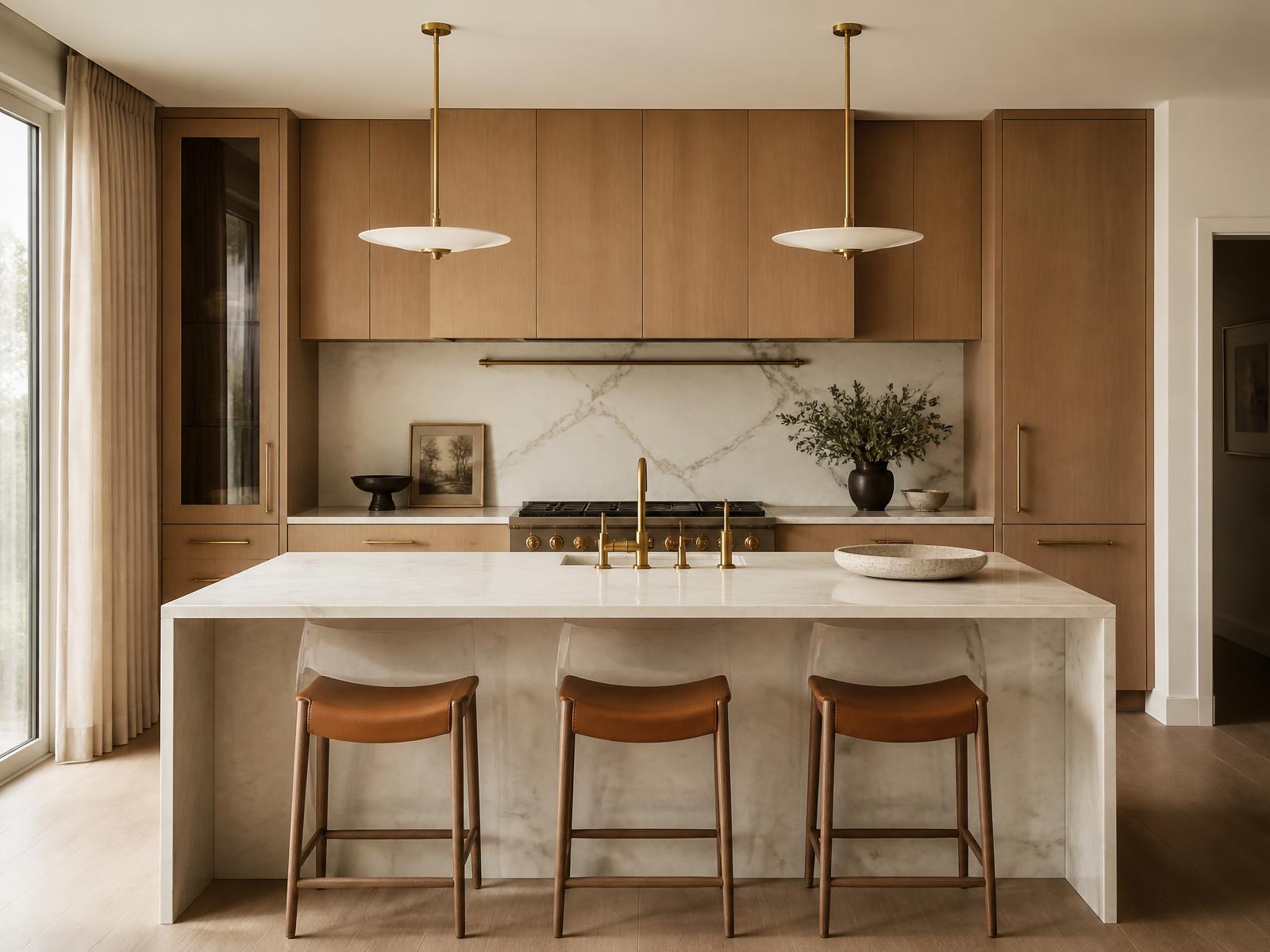 Kitchen remodel in Scottsdale with white oak cabinetry and marble island
