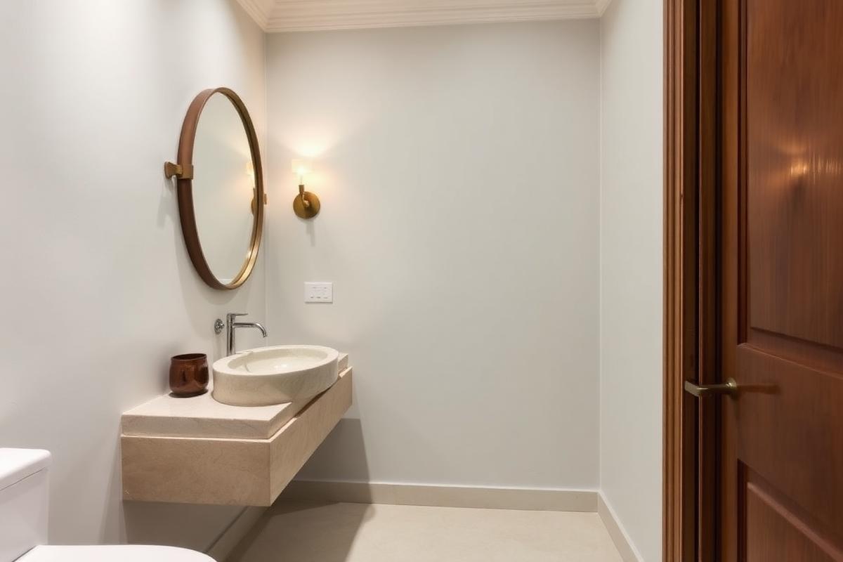 Luxury bathroom design with book-matched marble and a stone soaking tub