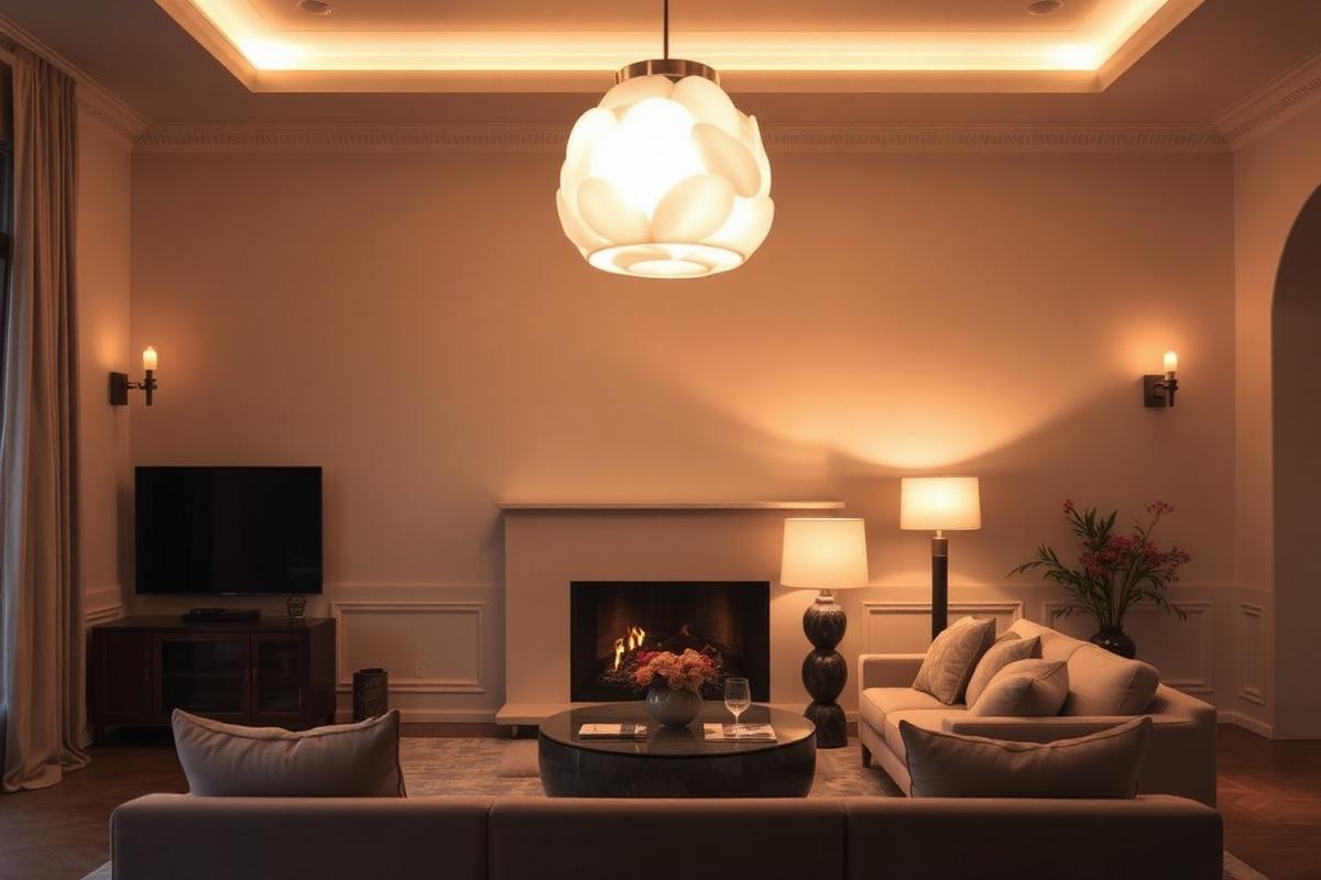 Warm layered lighting design in a hospitality interior
